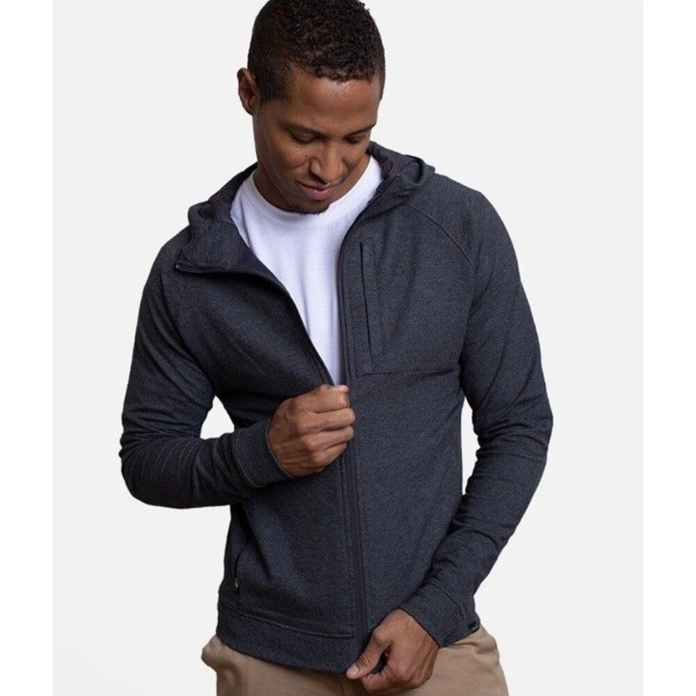 Cariloha Mens Large Comfort Zip Hoodie Charcoal Heather Bamboo Pockets Stretch
